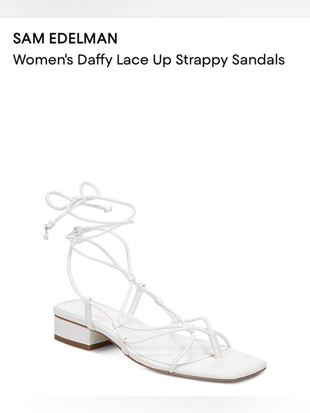 Sam Edelman Women’s Daffy Lace Up Strappy Sandals. White.